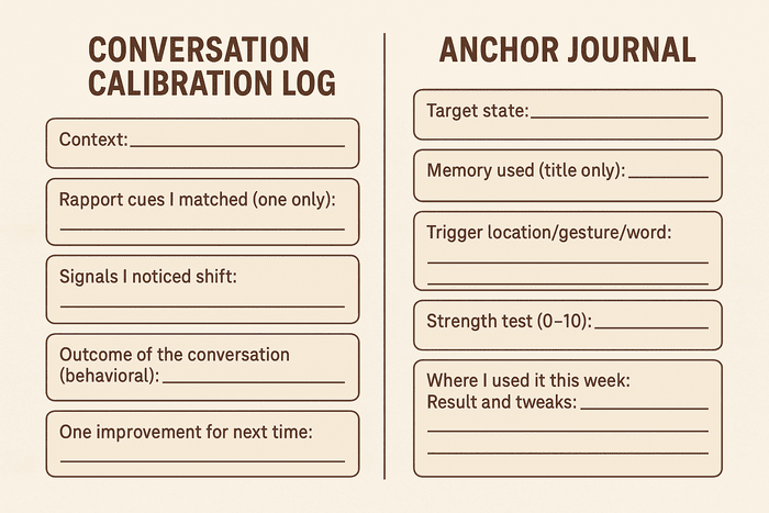 Conversation calibration log and Anchor journal Target state