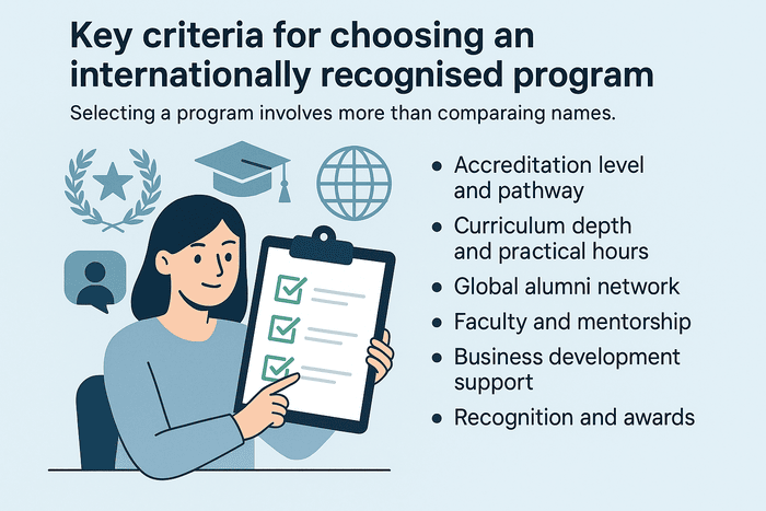Key criteria for choosing an internationally recognised program
Selecting a program involves more than comparing names